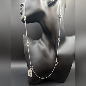 24" Rhodium Plated Sterling Silver Open Circle Station Necklace